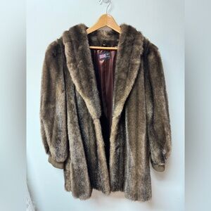Adolph Schuman for Lilli Ann Brown Faux Mink Swing Fur Coat Size M-L
